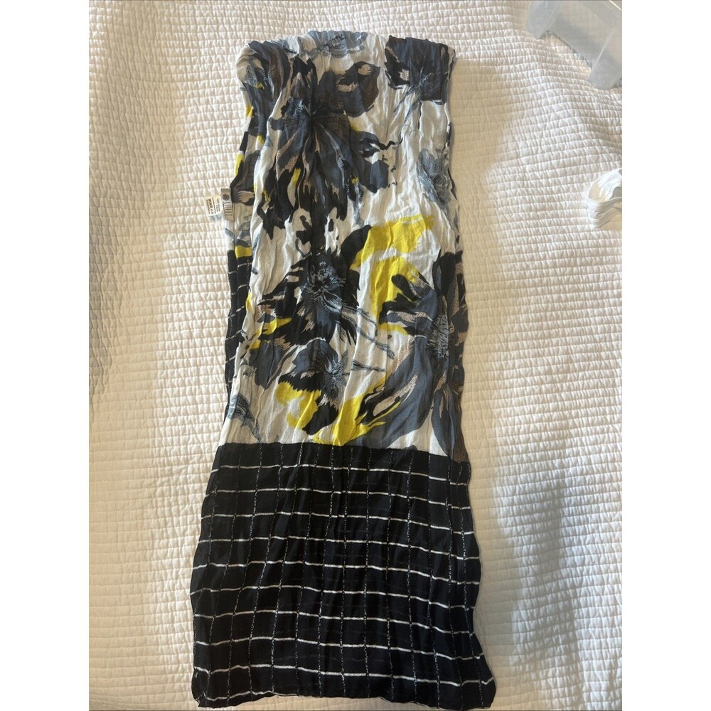 Anthropologie Black White Yellow Floral And Striped Scarf